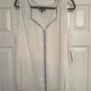 Modcloth White Blouse with Blue Trim